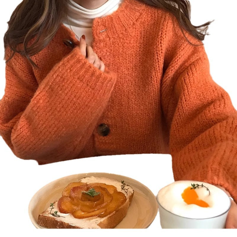 Fall New Yellow Cardigan Sweater for Women Loose Outerwear Japanese-inspired Knit Jacket for Women