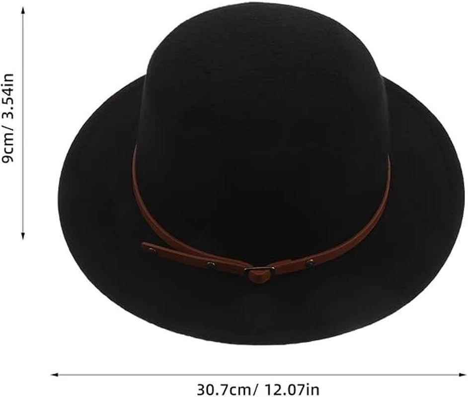 Retro Flat Top Fedora Hat Xmas for Men and Women, Black Wool Wide Coverage, Breathable Comfort, Church Services and Travel, Stylish Formal Look, Sun-Shade Protection