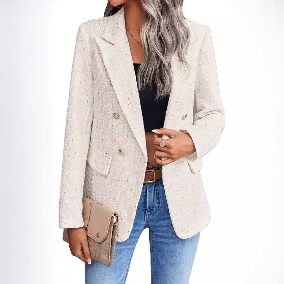 Chic Tweed Blazer for Women Fall Fashion Casual Jacket with Pockets