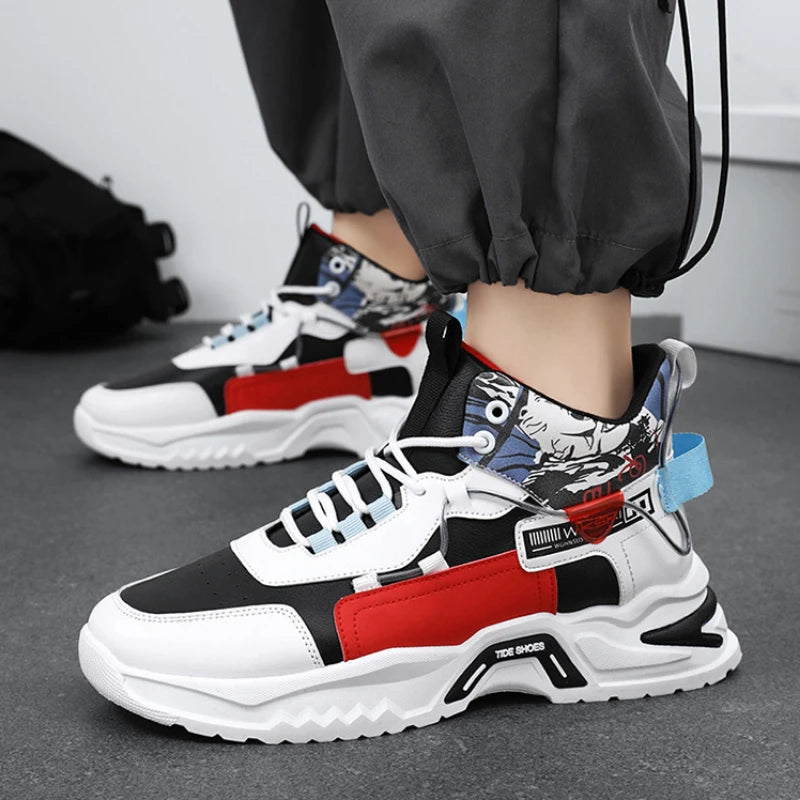 New high top shoes for men white shoes thick soled sports and leisure shoes