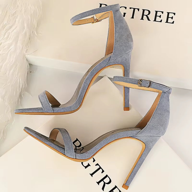 BIGTREE Shoes Summer Women Sandals Suede Hollow High Heels Stiletto Fashion Sandles Women Heels Ladies Shoes Women'S Sandals