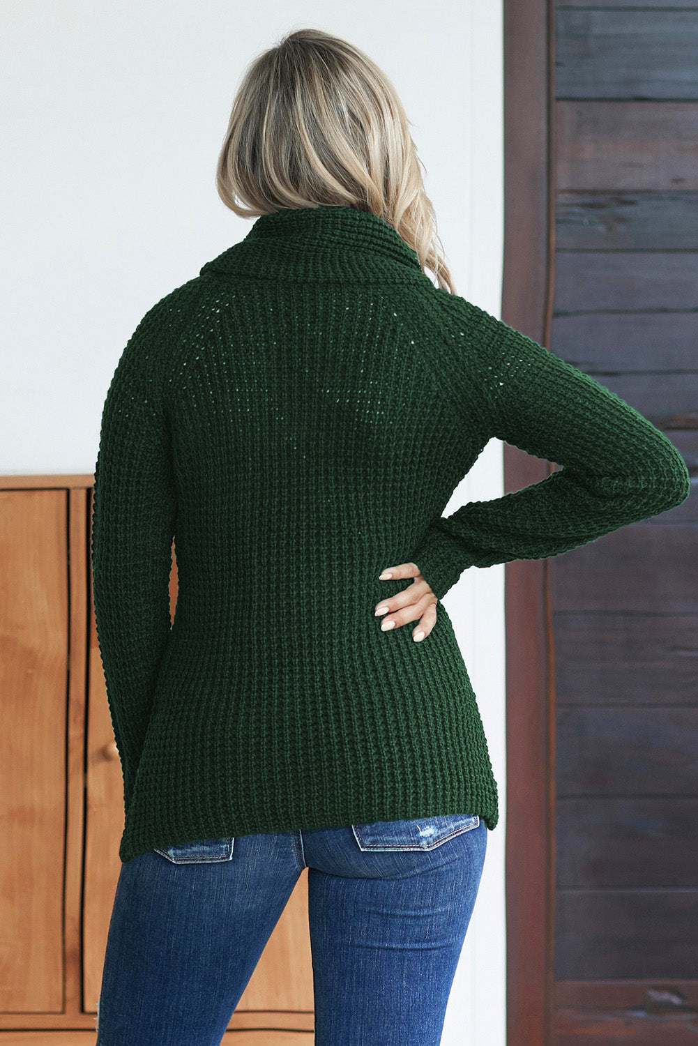 Khaki Buttoned Wrap Turtleneck Sweater