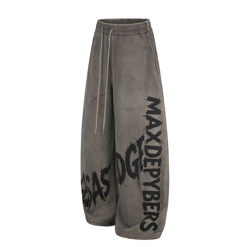 Tie-Dye Graffiti Distressed Loose Drapey Wide Leg Elastic Drawstring Casual Pants