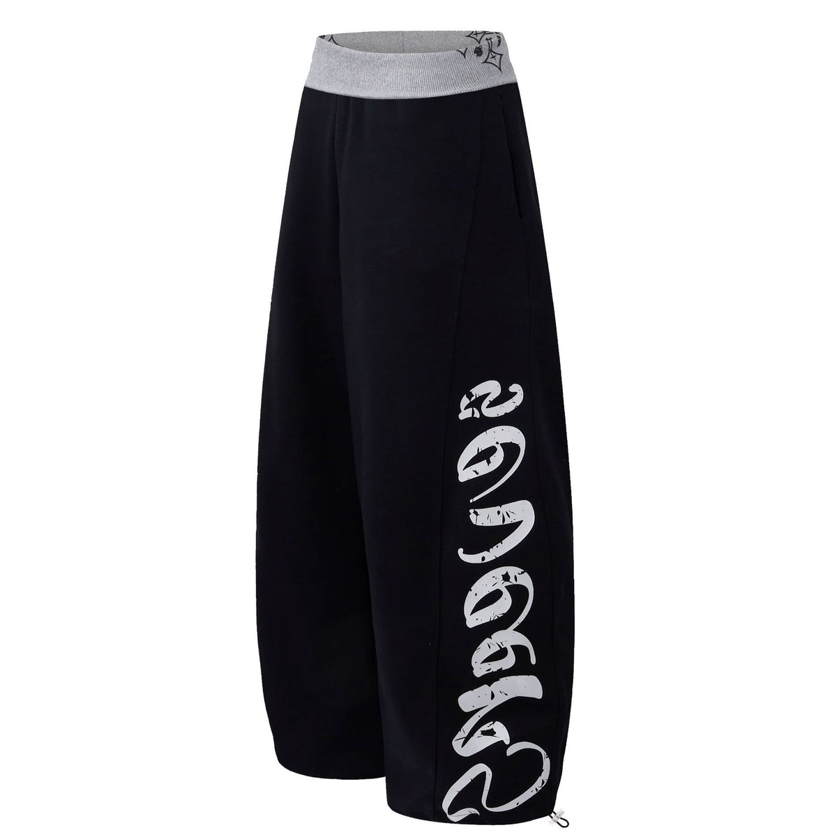 Wide Leg Sweatpants, Color Block Waistband Side Letter Print Loose Draped Casual Pants