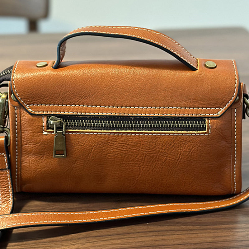 Genuine Leather Satchel handbags, Mini Leather Crossbody Bag with Removable Strap, Vintage Leather City Bag