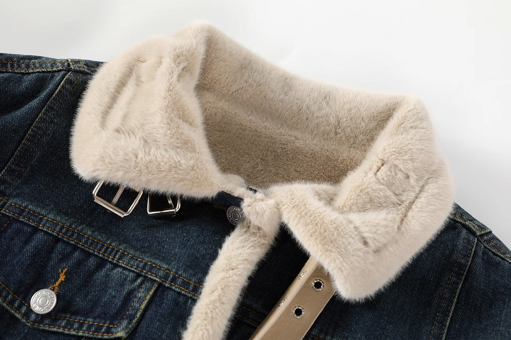 Denim Parkas for Women  New Fashion Thicken Warm Moto Biker Jacket Fall Winter Vintage Casual Stand Collar Coats