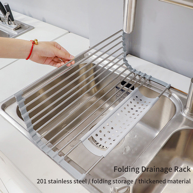 201 Stainless Steel Collapsible Drain Rack Household Sink Drip Rack Dish Washing Basin Fruit And Vegetable Dishes Chopsticks Water Filtering Rack
