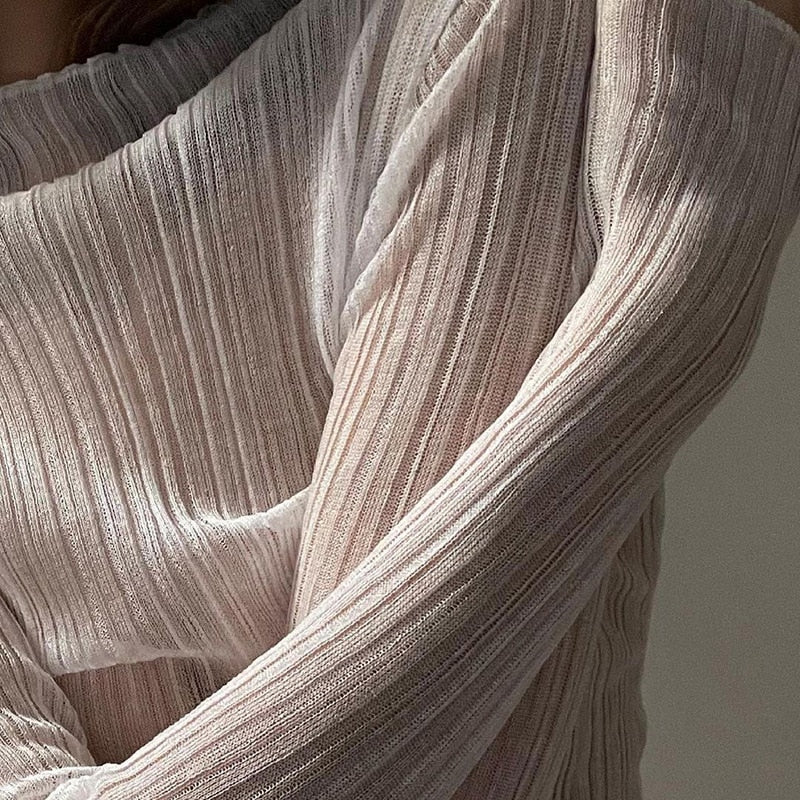 Cryptographic Fall Elegant See Through Long Sleeve Mock Neck Women Tops Fashion Streetwear Sexy T-Shirts Tees Slim Clothes