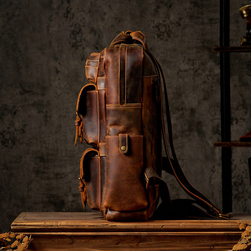 17" Retro Leather Laptop Travel Backpack, Full Grain Leather Backpack for School, Christmas gifts
