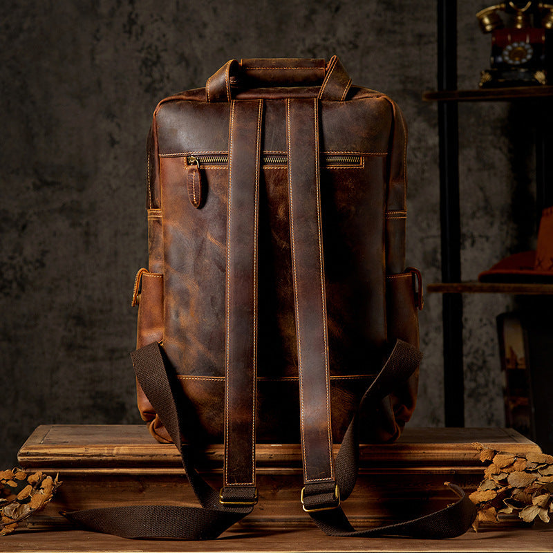 17" Retro Leather Laptop Travel Backpack, Full Grain Leather Backpack for School, Christmas gifts