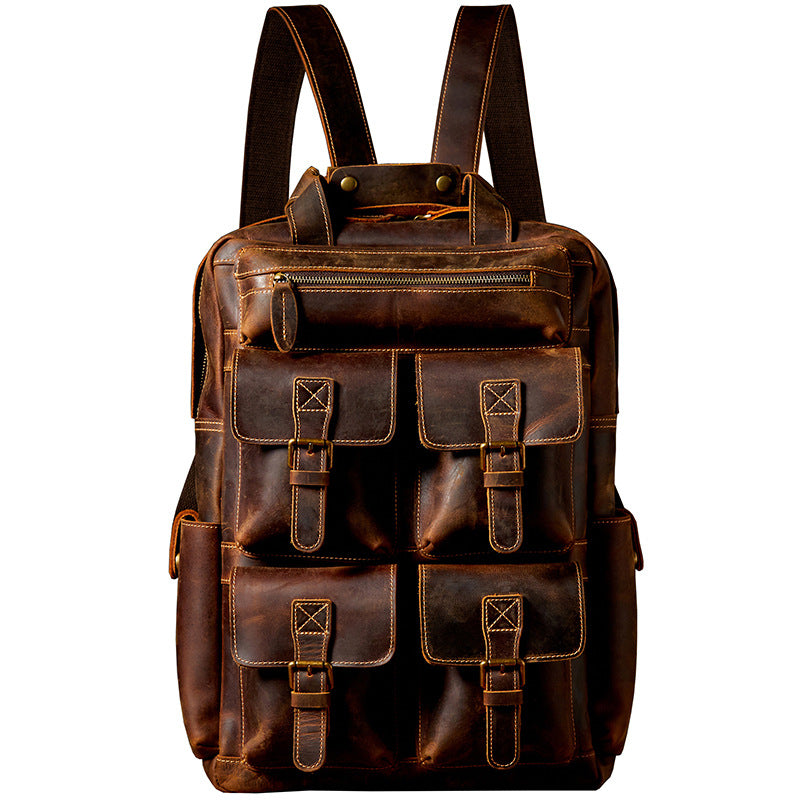17" Retro Leather Laptop Travel Backpack, Full Grain Leather Backpack for School, Christmas gifts