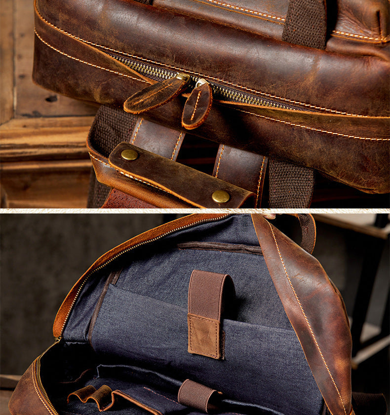17" Retro Leather Laptop Travel Backpack, Full Grain Leather Backpack for School, Christmas gifts
