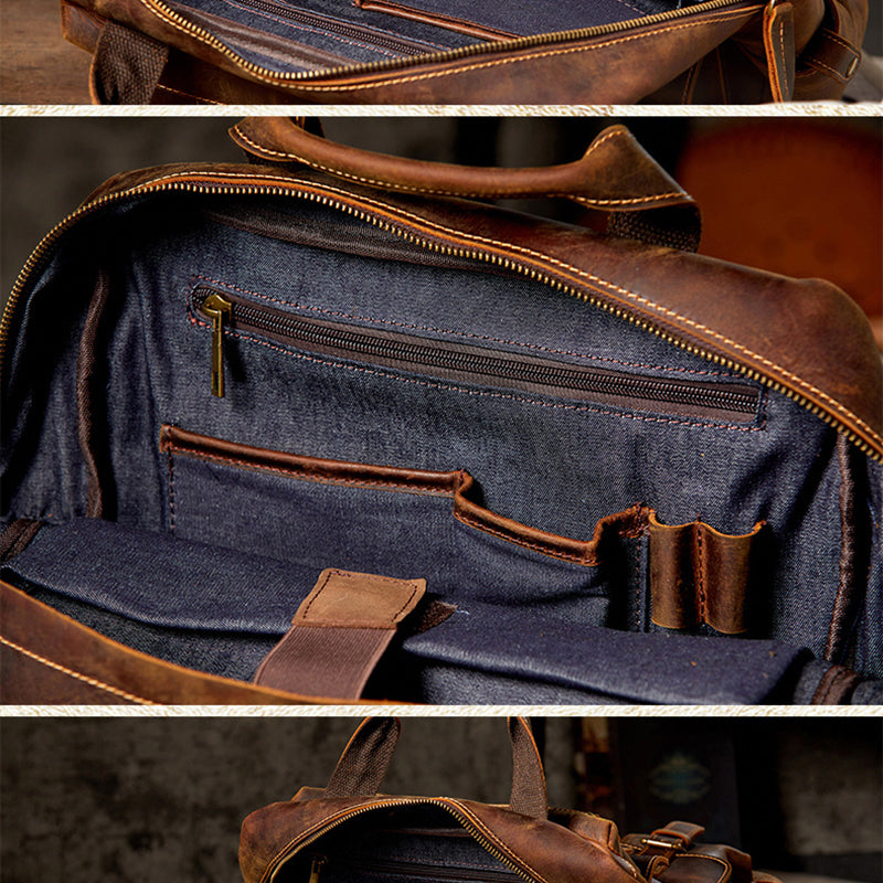 17" Retro Leather Laptop Travel Backpack, Full Grain Leather Backpack for School, Christmas gifts