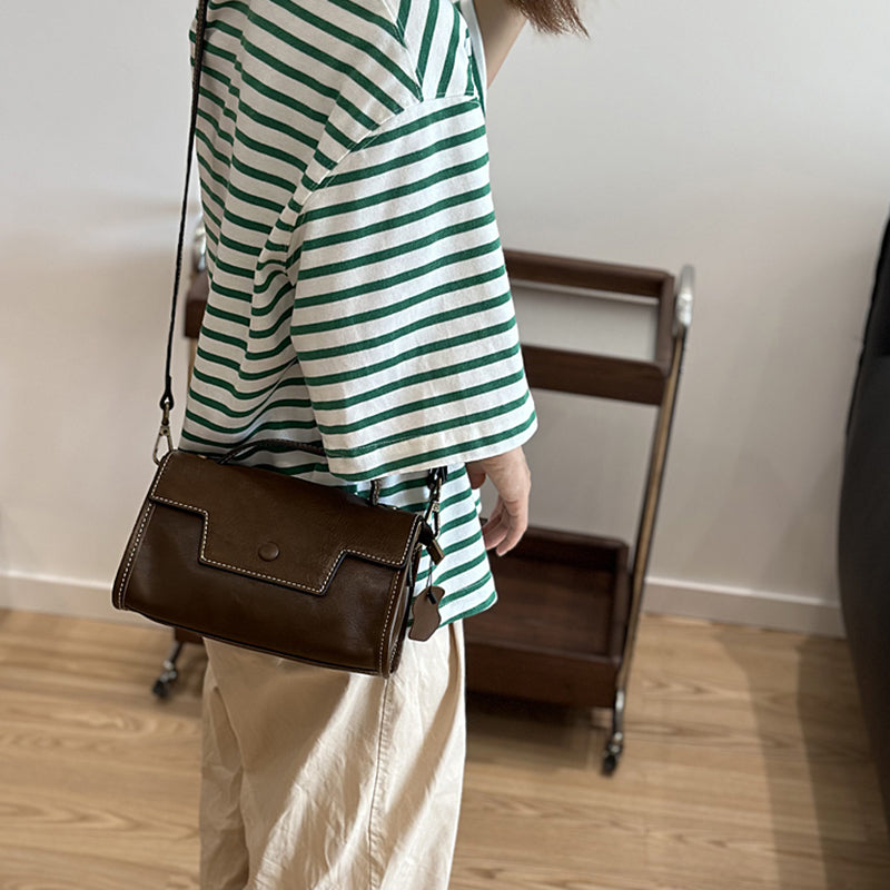 Genuine Leather Satchel handbags, Mini Leather Crossbody Bag with Removable Strap, Vintage Leather City Bag