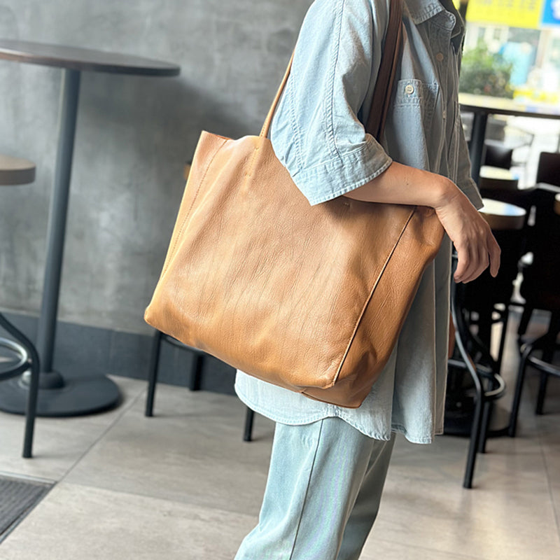 Genuine Leather Large Tote Bags for Women, Full Grain Leather Shoulder Bags for Work