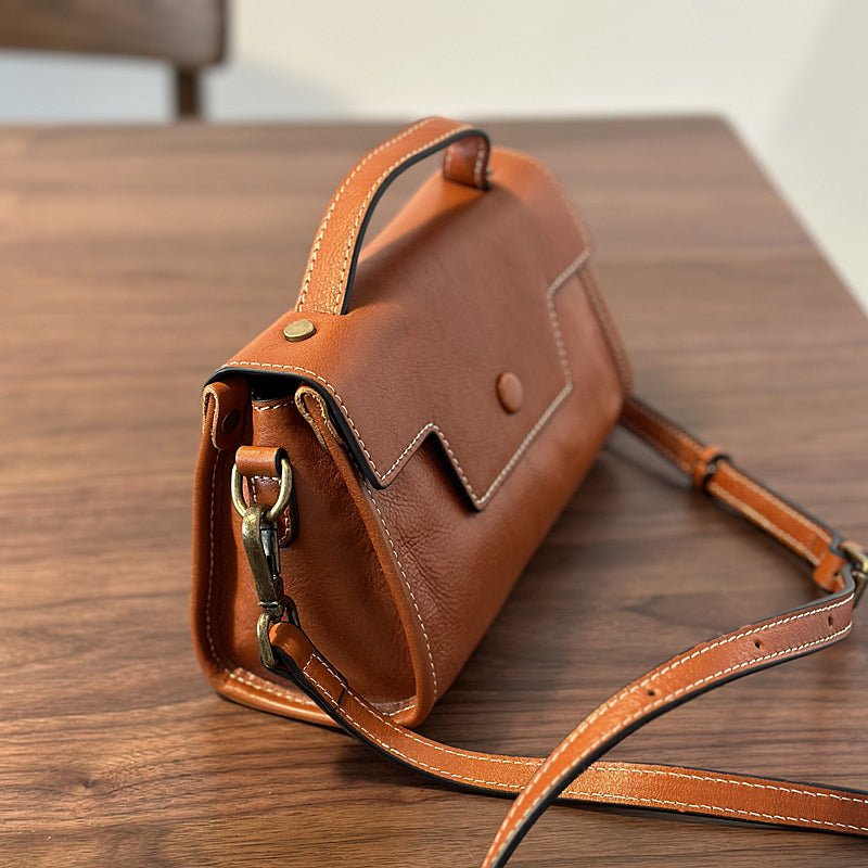 Genuine Leather Satchel handbags, Mini Leather Crossbody Bag with Removable Strap, Vintage Leather City Bag