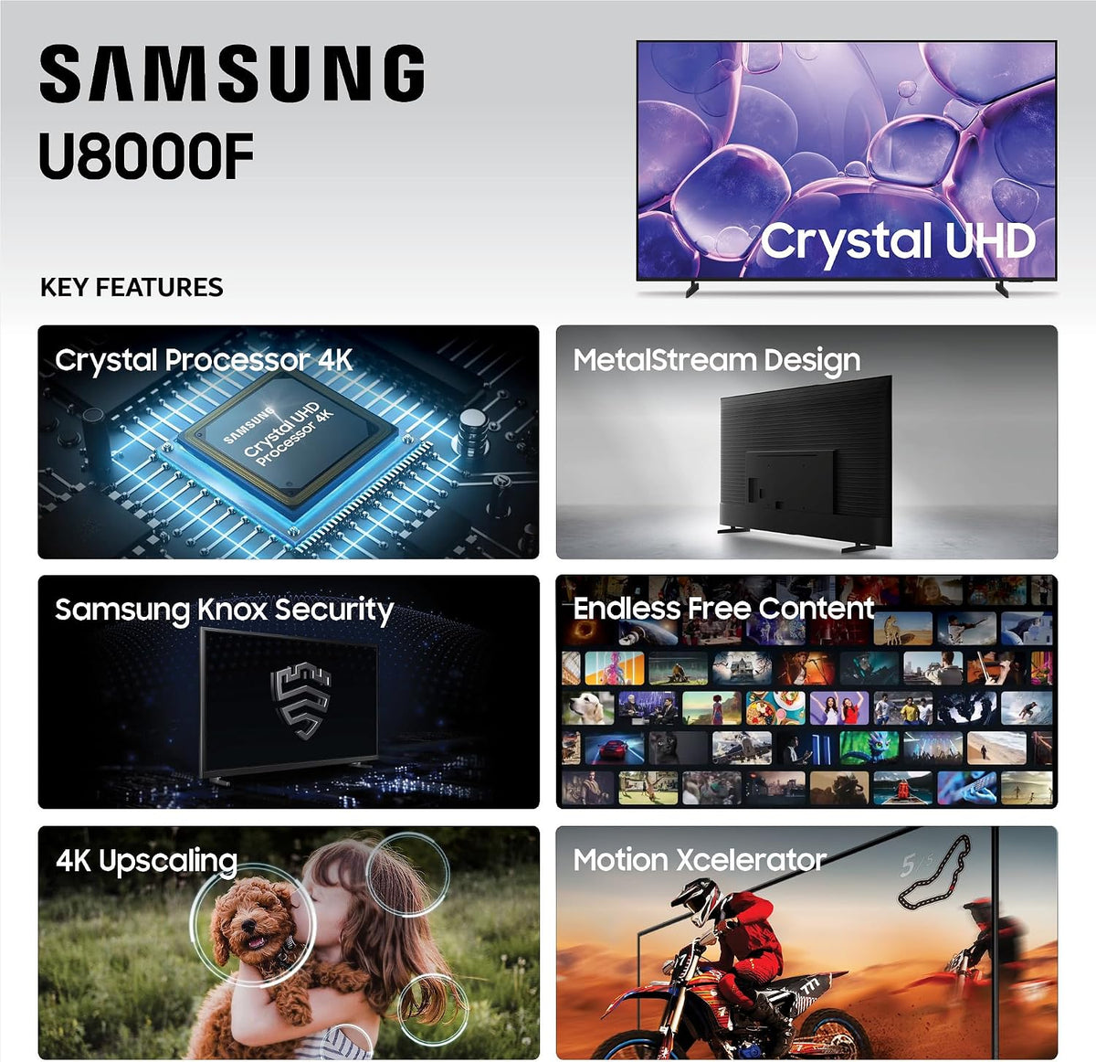 Samsung 55-Inch Class Crystal UHD U8000F 4K Smart TV (2025 Model) Endless Free Content, Processor, Metalstream Design, Knox Security, Compatible with Alexa