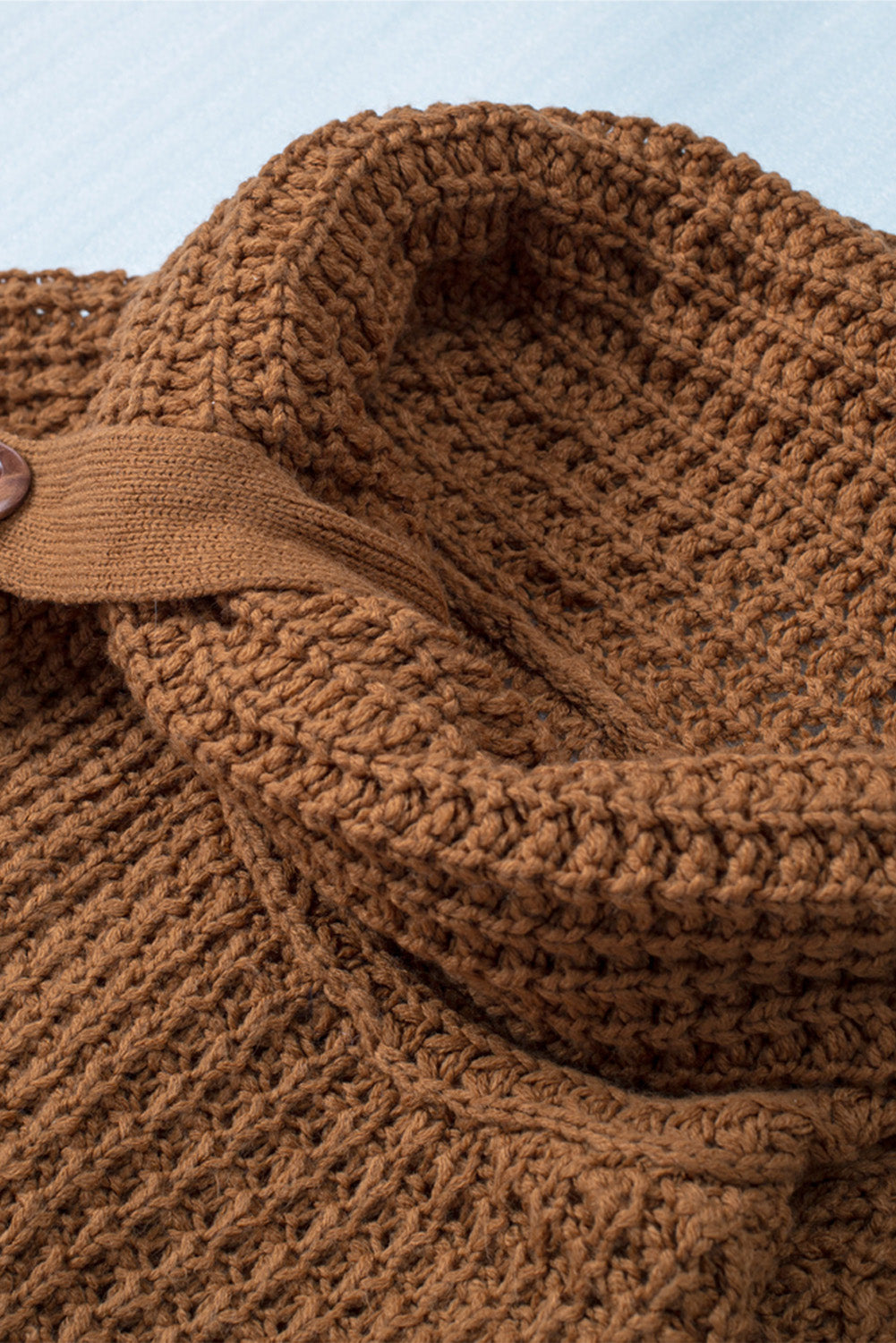 Khaki Buttoned Wrap Turtleneck Sweater