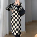 Fall Winter New Vintage O-neck Loose Long Sweater Dress Women Oversize Plaid Knitted Sweater Casual Spring Knit Dresses