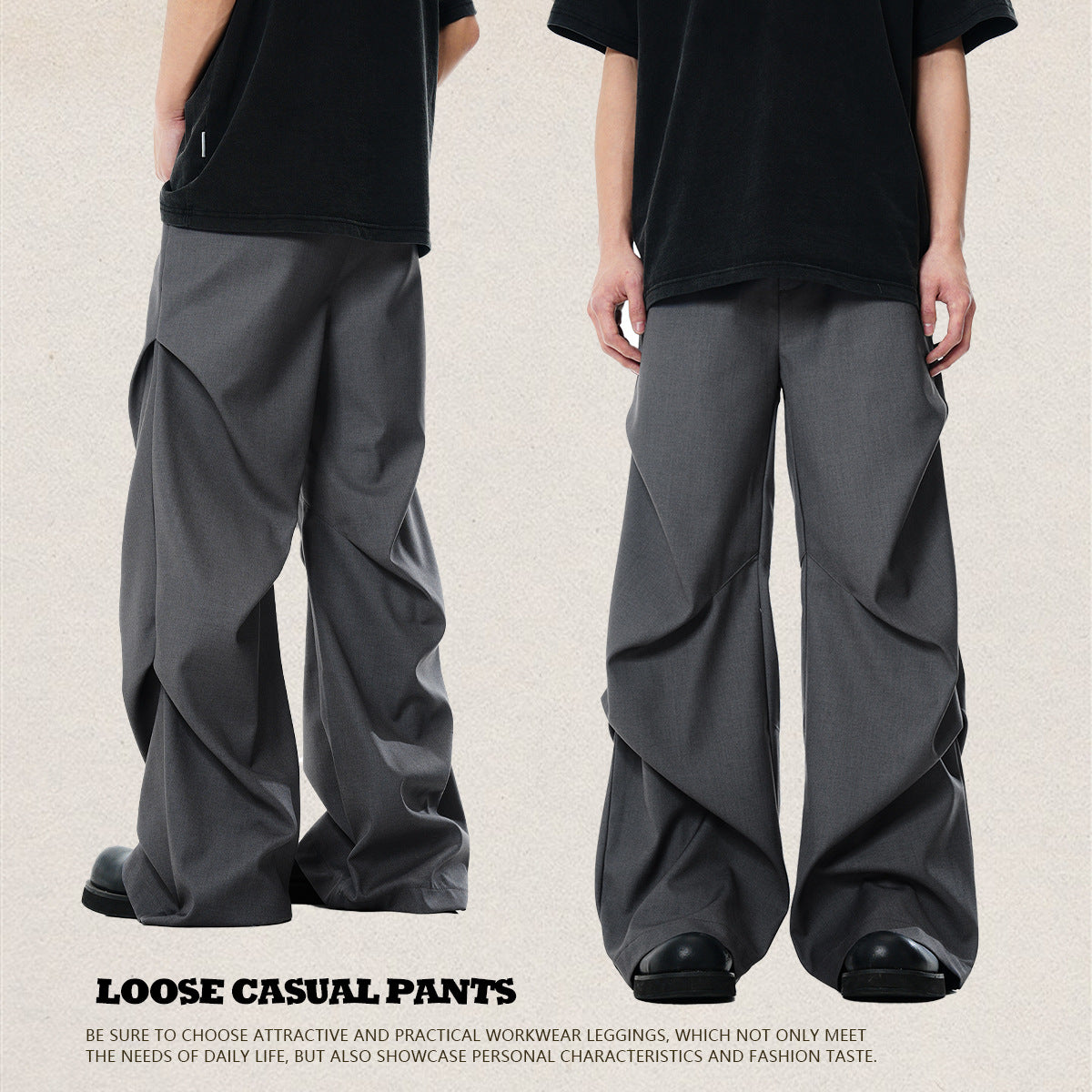 Gray Dress Pants for Men and Women with Pleats Simple Clean Fit
