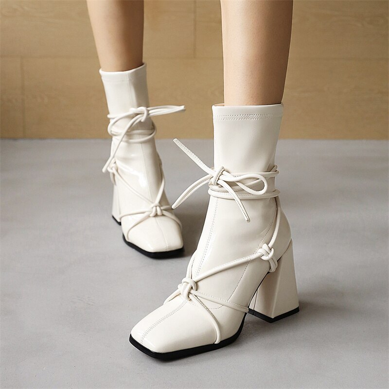 Black High Heels Ankle Boots For Women Autumn Winter Gladiator Punk Short Boots Party Shoes