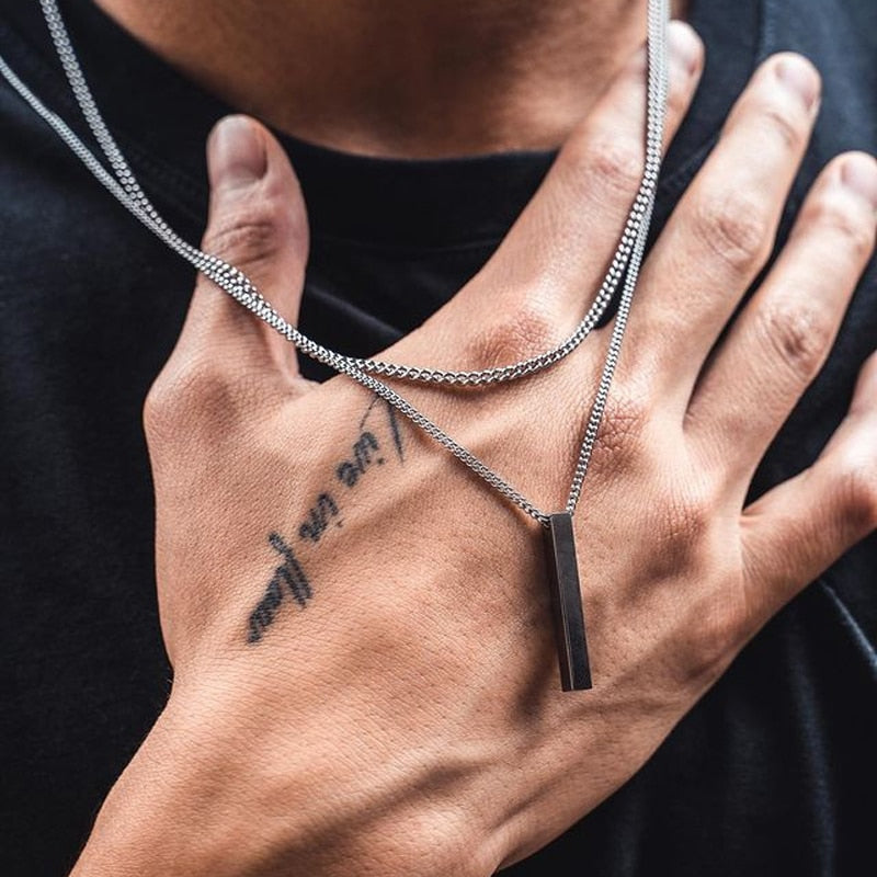 Classic Rectangle Pendant Necklace men Stainless Steel Black color Cuban Chain Necklace For Men Jewelry Gift