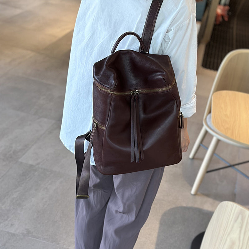 Large Women's Genuine Leather Backpacks, Handmade Vintage School Backpack for Women