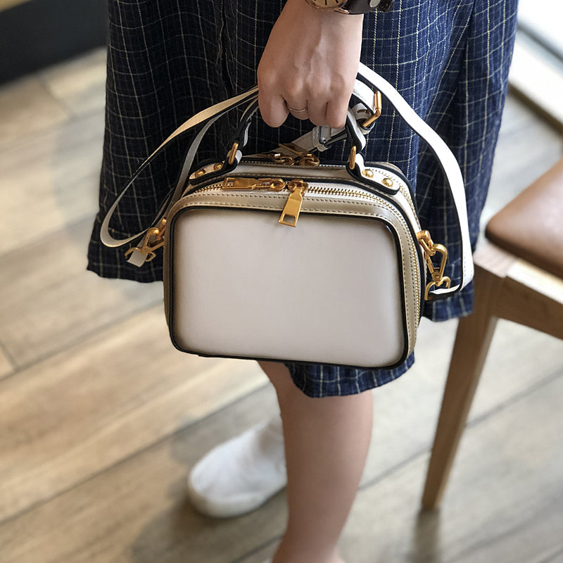 Women's Small Leather Box Bag Crossbody Clutch, Retro handmade leather crossbody bag square bag