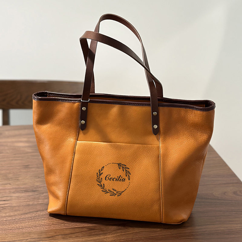 Large Capacity Leather Tote Bag, Leather Travel Tote Bag for Women, Full Grain Leather Shoulder Bag for Work
