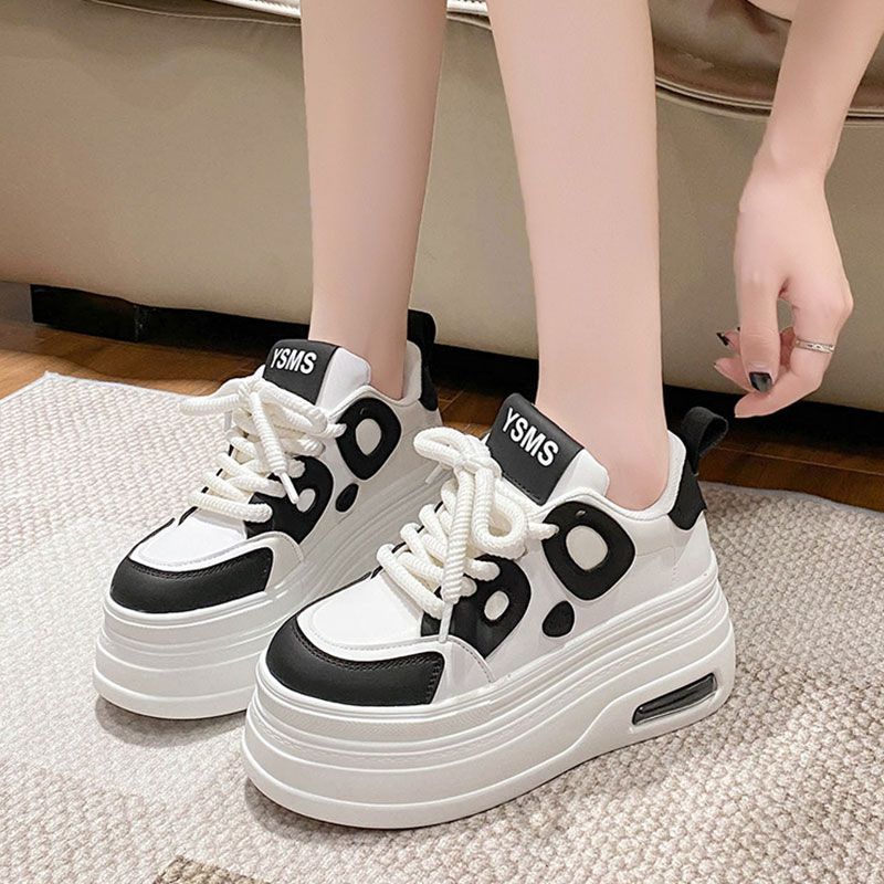 Thick soled white shoes for women, versatile and popular panda shoes, slimming and niche casual sponge shoes