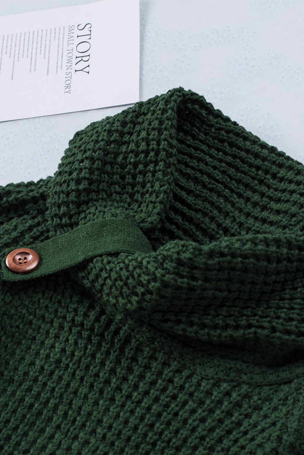 Khaki Buttoned Wrap Turtleneck Sweater