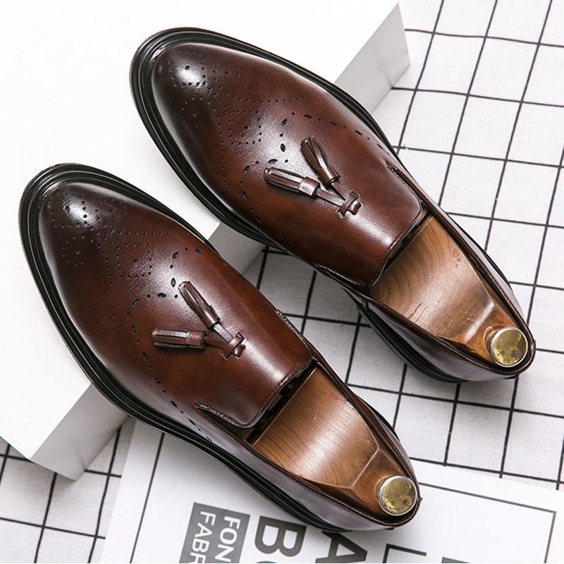 Men Dress Shoes Genuine Leather Brogue Shoes Man Business Casual Leather Oxford Shoes Dance Party Wedding Formal Shoes Male