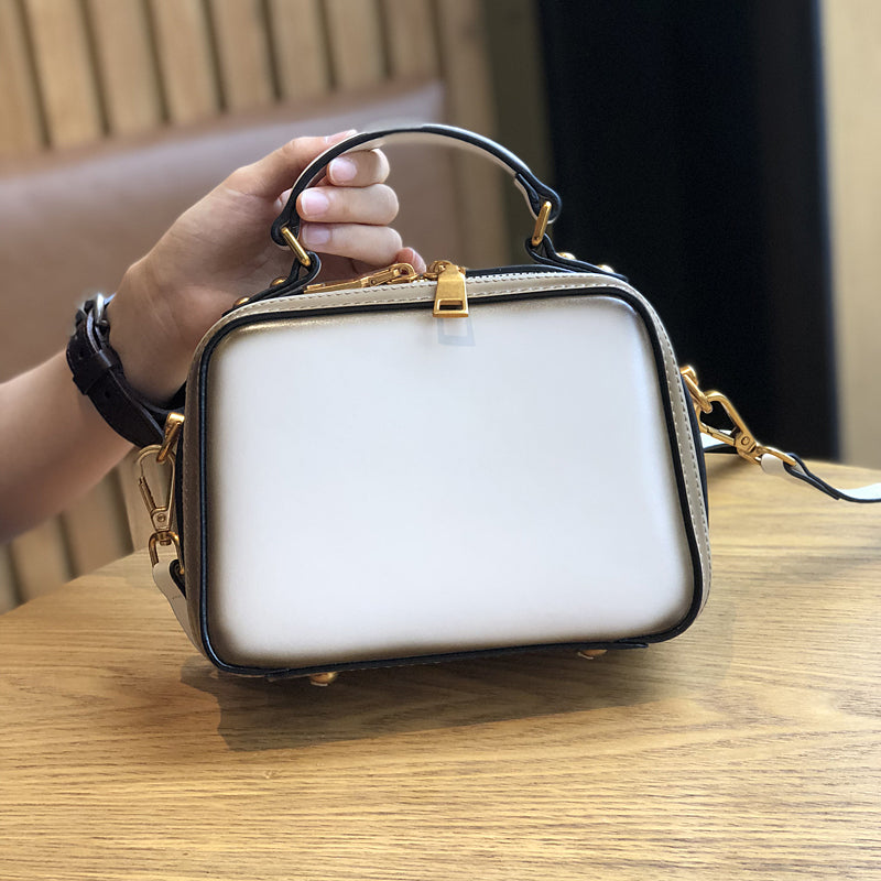 Women's Small Leather Box Bag Crossbody Clutch, Retro handmade leather crossbody bag square bag