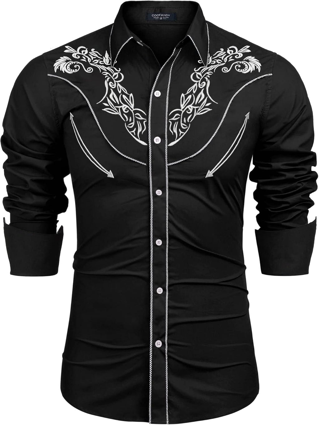 Men'S Cowboy Shirts Embroidered Rose Design Shirts Western Long Sleeve Button down Shirts