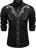 Men'S Cowboy Shirts Embroidered Rose Design Shirts Western Long Sleeve Button down Shirts