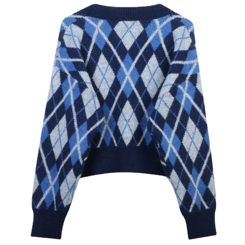 Knitted Cardigan for Women Fall Winter V Neck Jacquard Long Sleeve Jacket New Fashion Vintage Chic Slim Sweaters