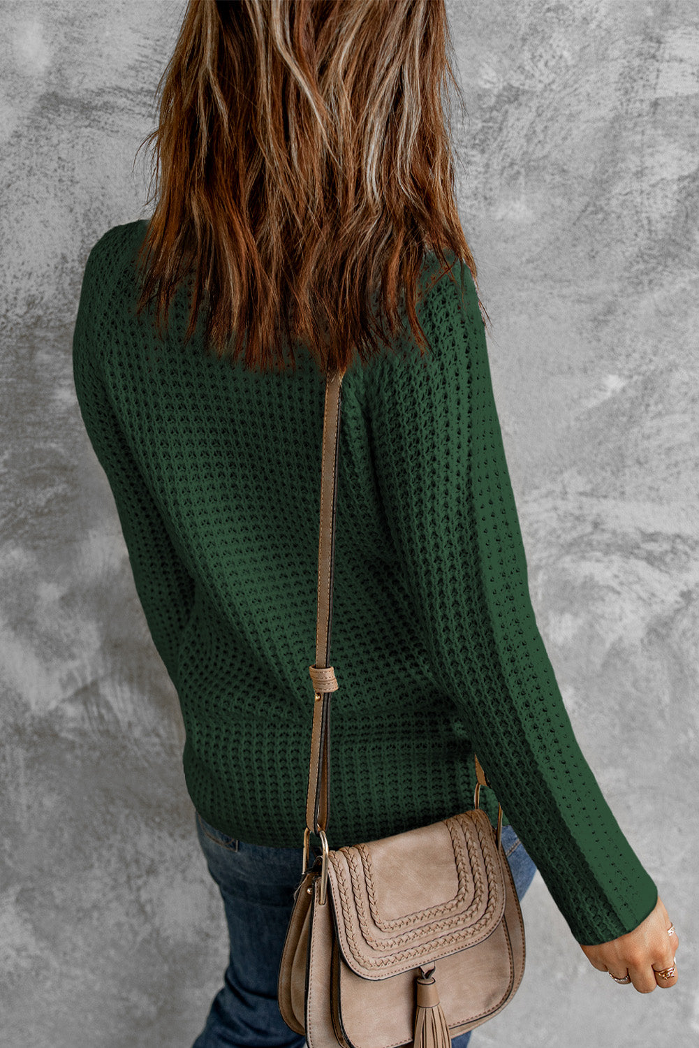 Khaki Buttoned Wrap Turtleneck Sweater