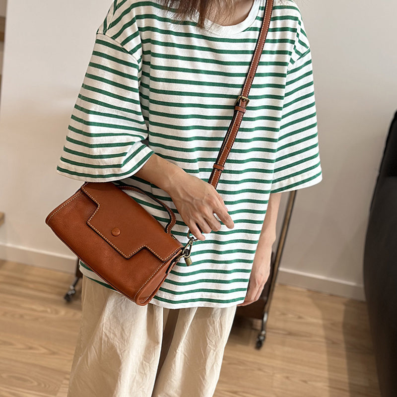 Genuine Leather Satchel handbags, Mini Leather Crossbody Bag with Removable Strap, Vintage Leather City Bag