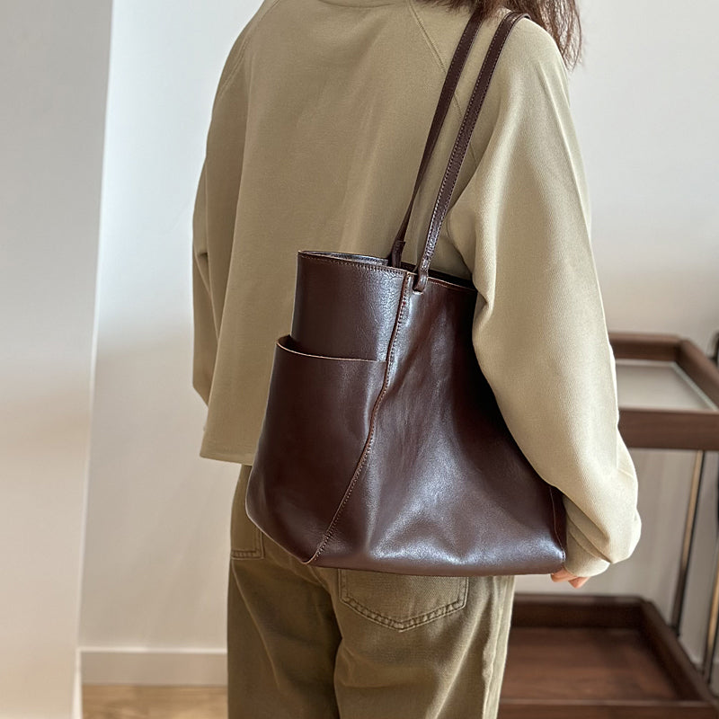 Full Grain Leather Tote Bag, Large Capacity Shoulder Bag for Women, Everyday Leather Tote Bag