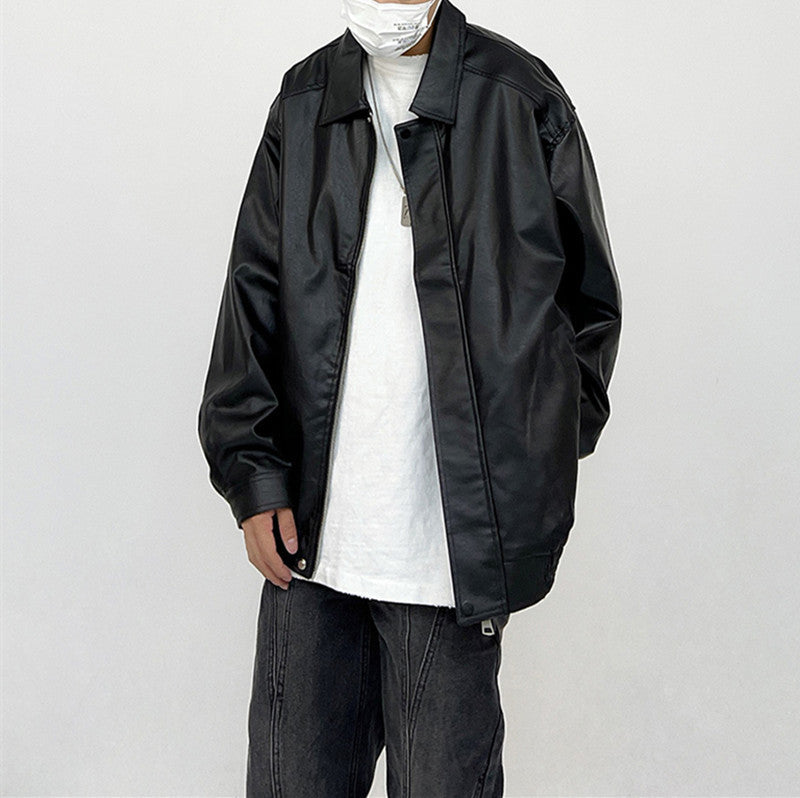 Fall New PU Leather Solid Color Hip-Hop Jacket, Biker Style Casual Versatile Coat for Men and Women