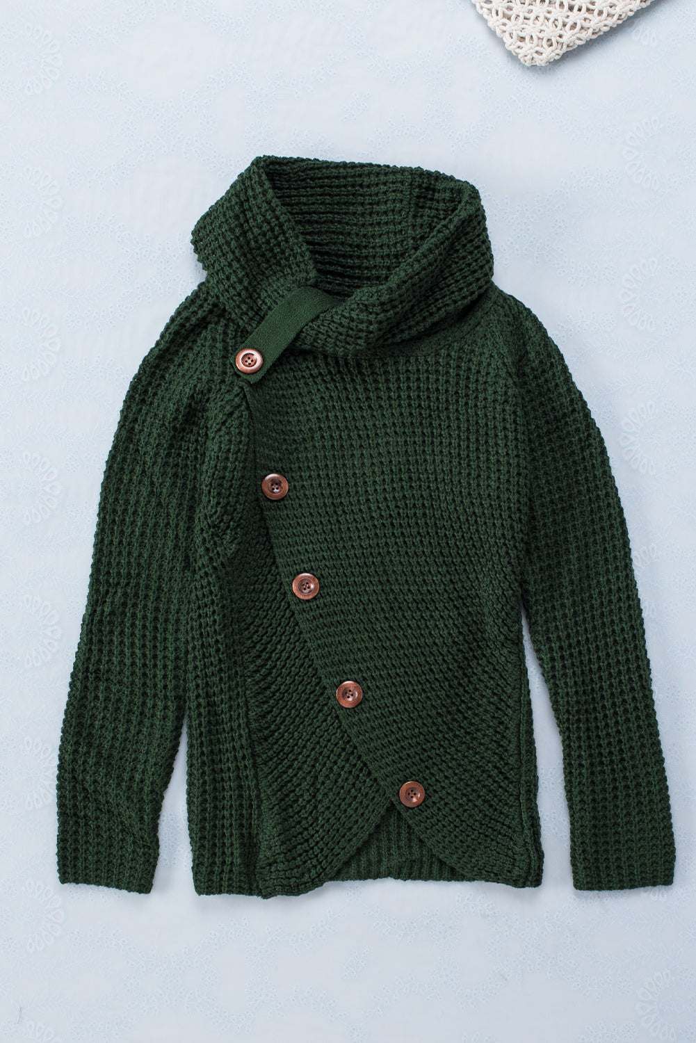 Khaki Buttoned Wrap Turtleneck Sweater