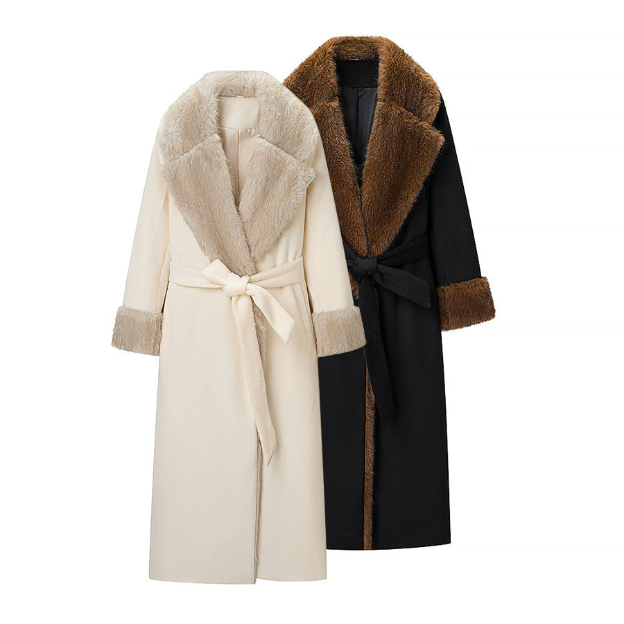 Big fur collar woolen coat