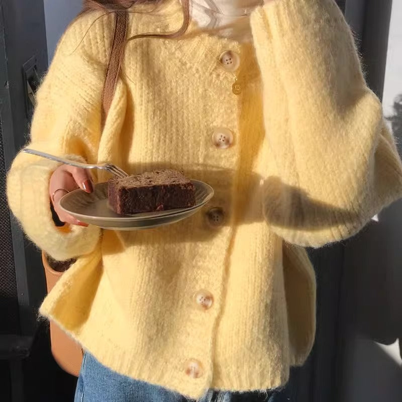 Fall New Yellow Cardigan Sweater for Women Loose Outerwear Japanese-inspired Knit Jacket for Women