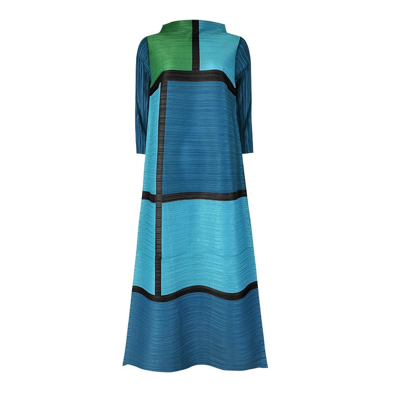 Pleated Dress Fall Winter Women Abaya Loose Long Plaid Printed Dress Aesthetic Clothes In Stock