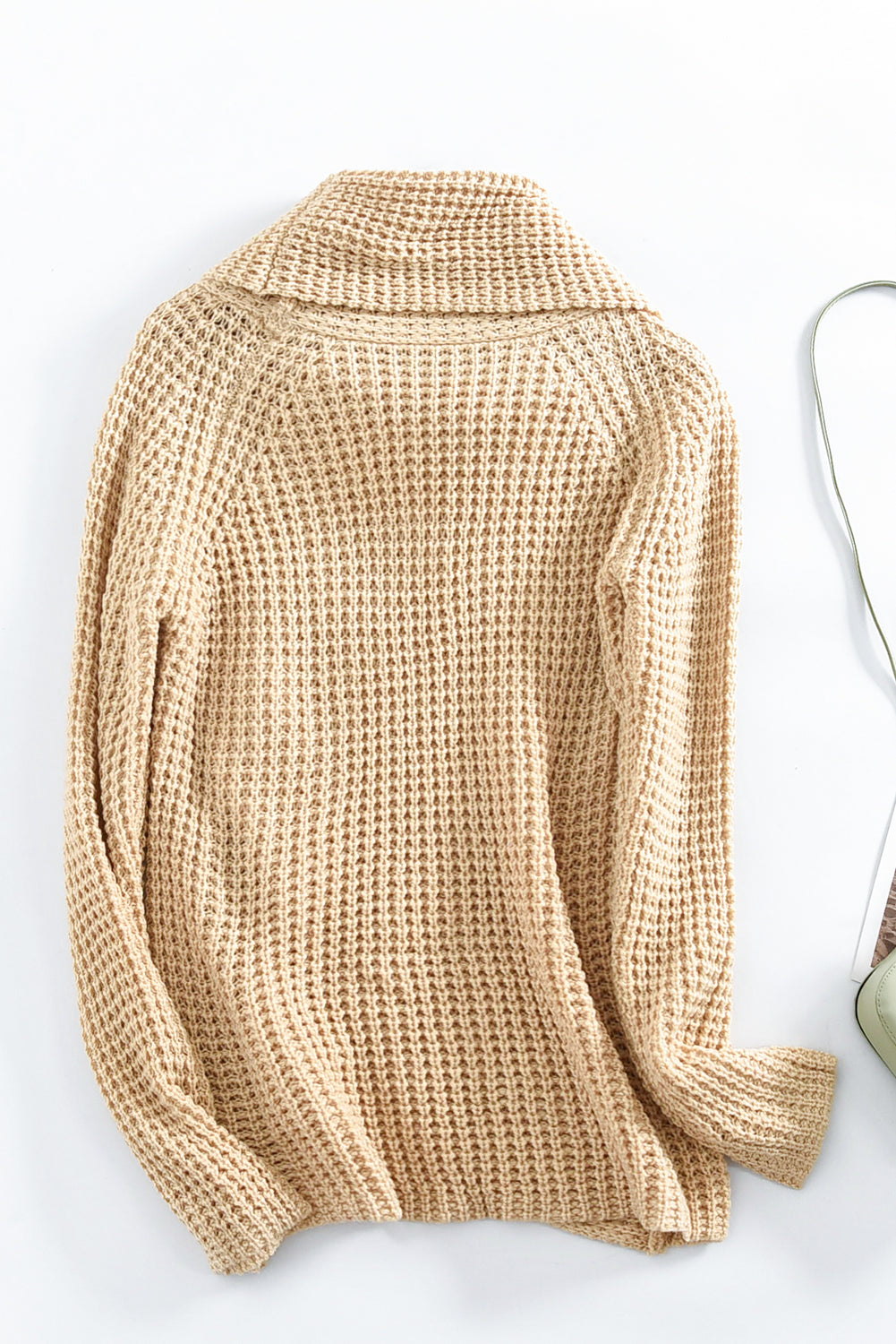 Khaki Buttoned Wrap Turtleneck Sweater