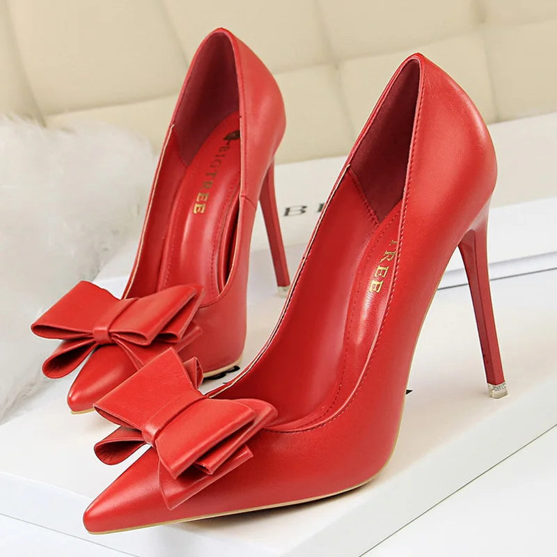 BIGTREE Shoes Bow-Knot Pumps Women High Heels 2026 Fashion Women Heels Lady Stiletto Shoes Wedding Shoes Classic Pumps Footwear