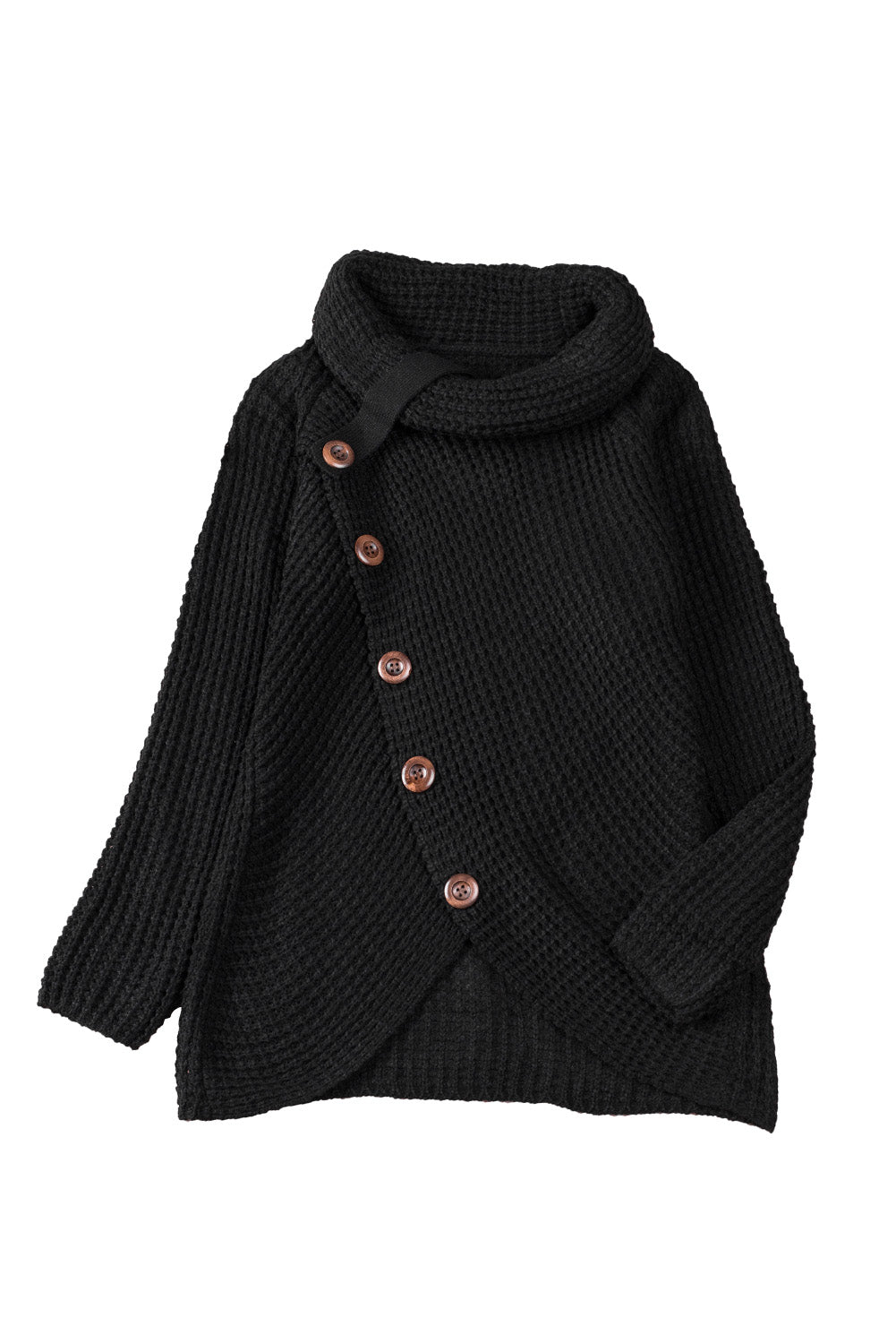 Khaki Buttoned Wrap Turtleneck Sweater