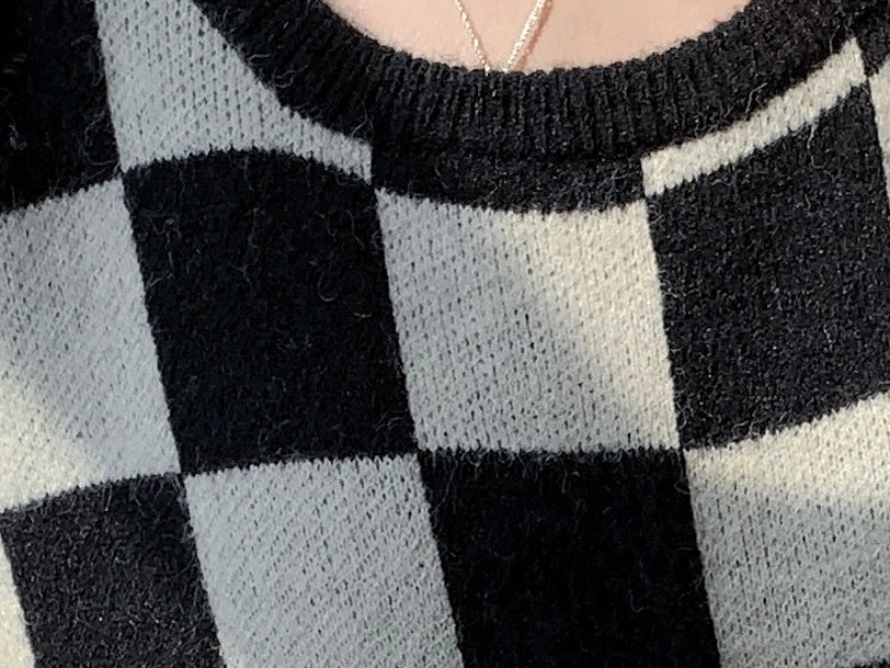 Fall Winter New Vintage O-neck Loose Long Sweater Dress Women Oversize Plaid Knitted Sweater Casual Spring Knit Dresses