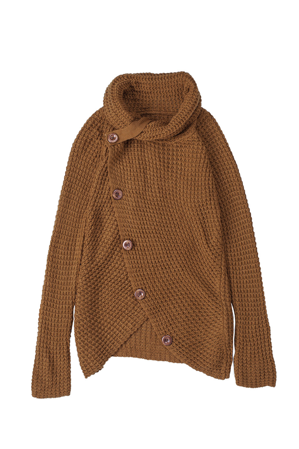 Khaki Buttoned Wrap Turtleneck Sweater