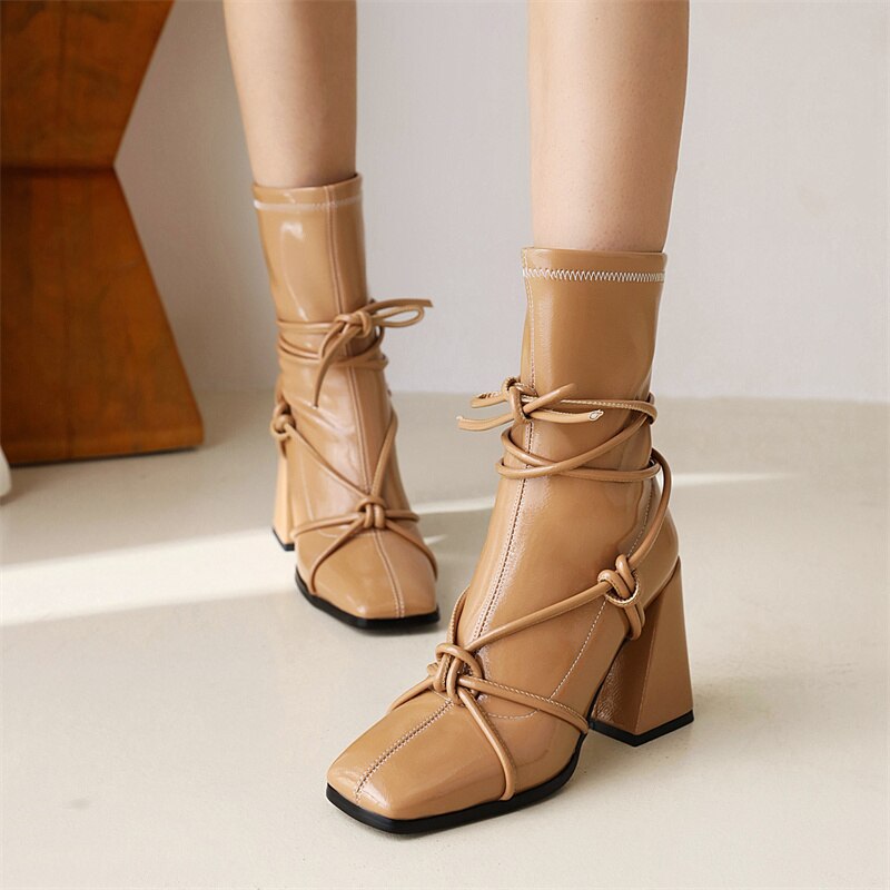 Black High Heels Ankle Boots For Women Autumn Winter Gladiator Punk Short Boots Party Shoes